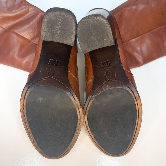 Frye Claude Over The Knee Tall Chunky High Heeled Boot 8.5 Brown Leather OTK - Picture 8 of 9